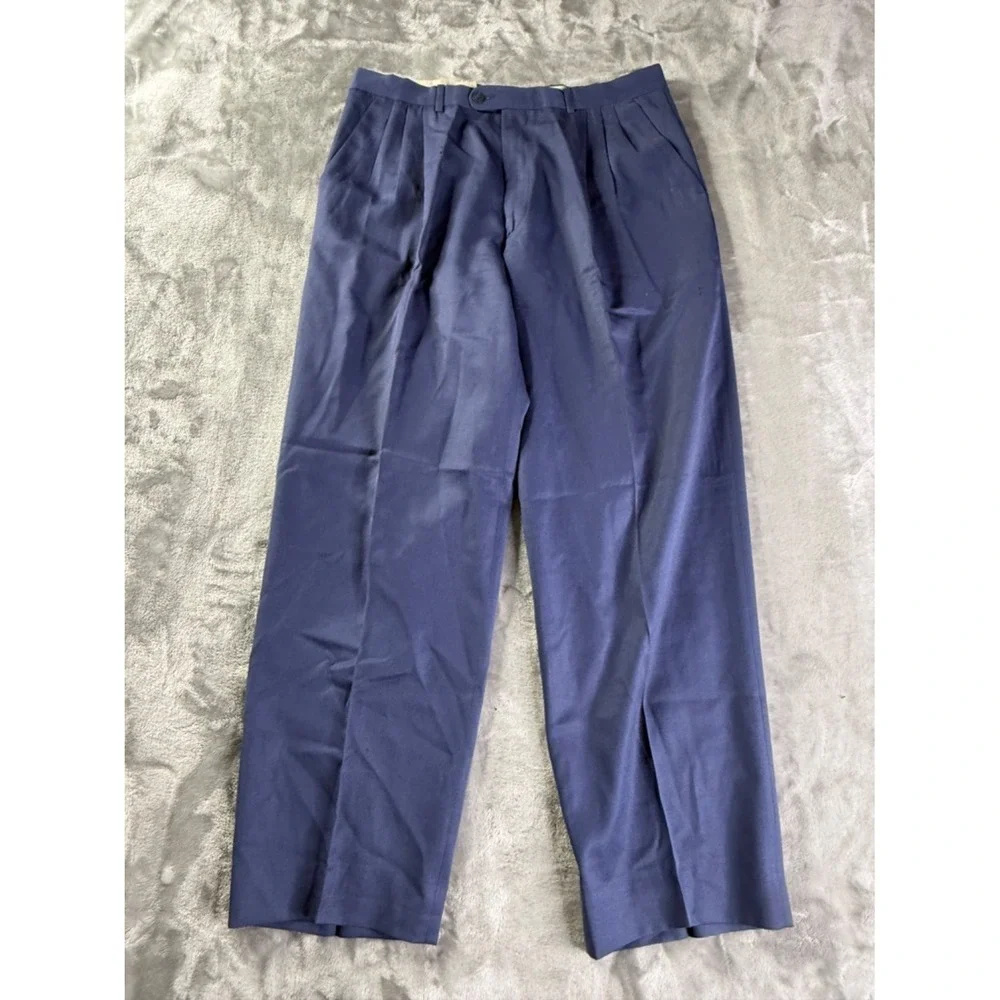 Paolo Visto Pants Mens 40x29 Blue Pleated Italian Dress Slacks